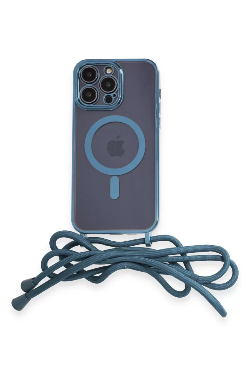Newface Apple iPhone 12 Pro Max Kılıf Divo Lazer Askılı Magsafe Kapak - Sierra Blue