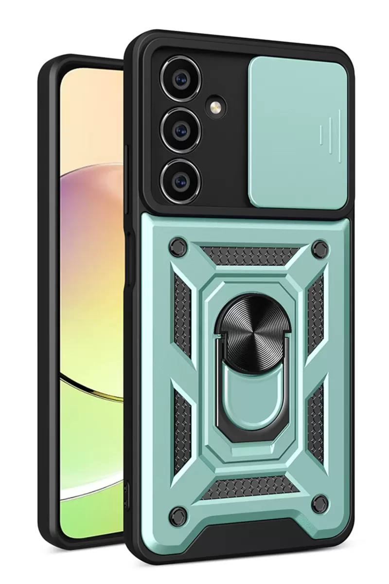 Newface Samsung Galaxy A15 4G Kılıf Pars Lens Yüzüklü Silikon - Yeşil