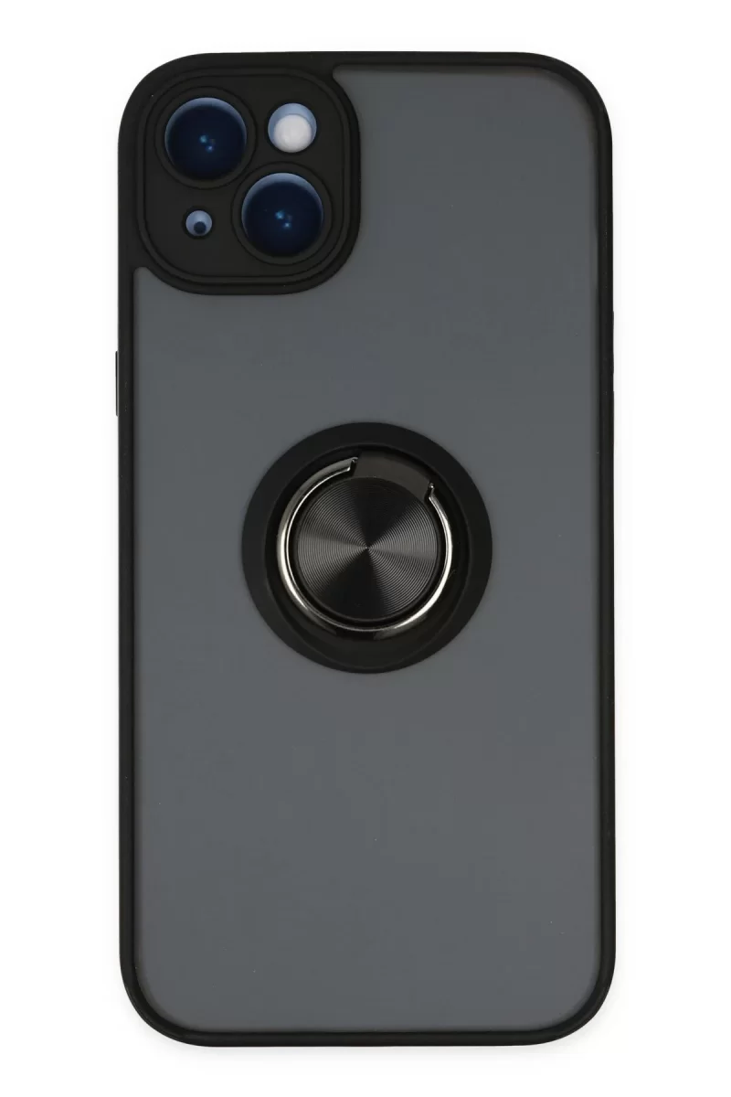Newface Apple iPhone 14 Kılıf Montreal Yüzüklü Silikon Kapak - Siyah
