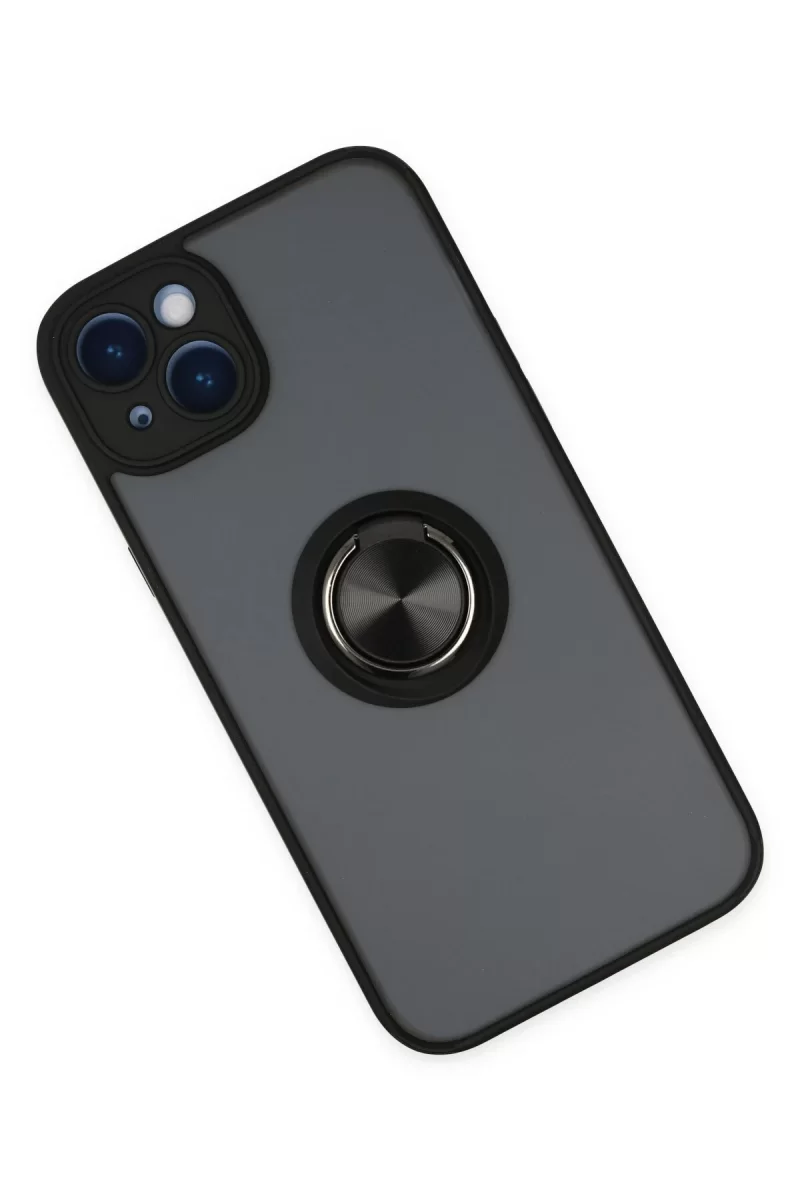 Newface Apple iPhone 14 Kılıf Montreal Yüzüklü Silikon Kapak - Siyah