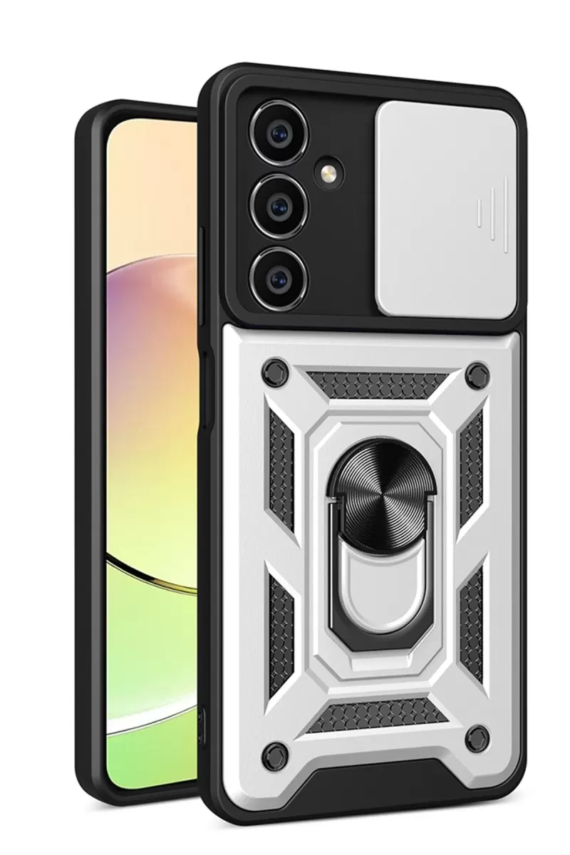 Newface Samsung Galaxy A15 4G Kılıf Pars Lens Yüzüklü Silikon - Gümüş