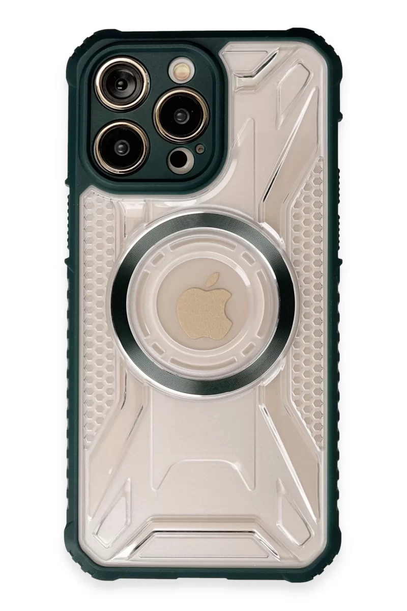 Newface Apple iPhone 14 Pro Max Kılıf Prag Magneticsafe Kapak - Koyu Yeşil