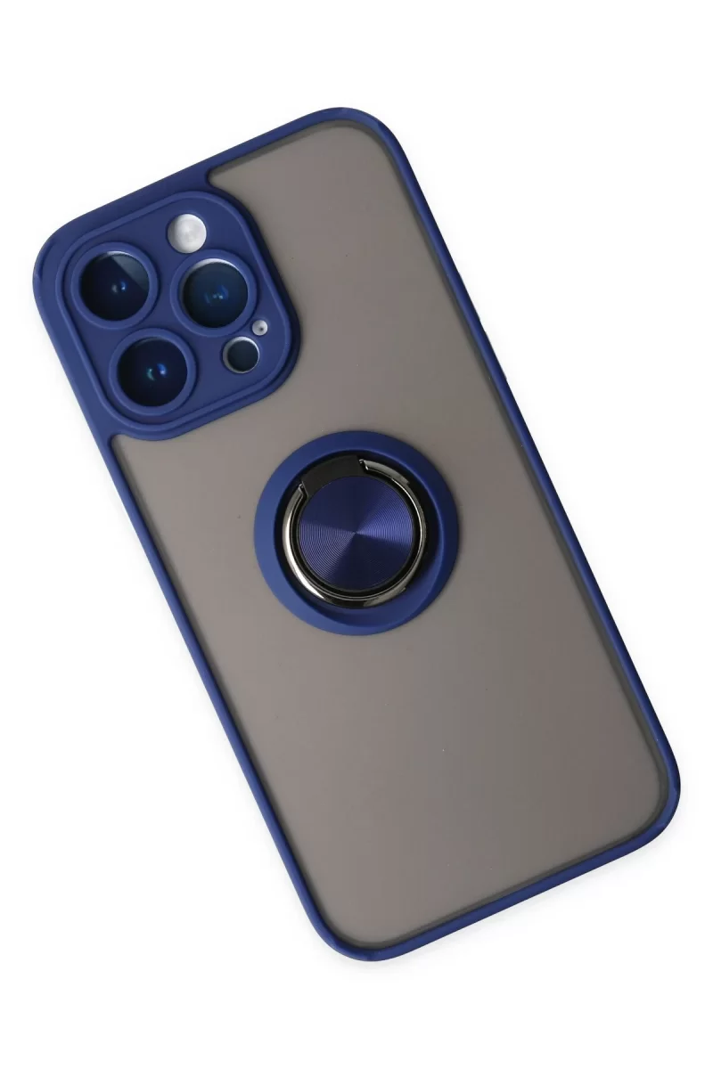 Newface Apple iPhone 14 Pro Max Kılıf Montreal Yüzüklü Silikon Kapak - Lacivert