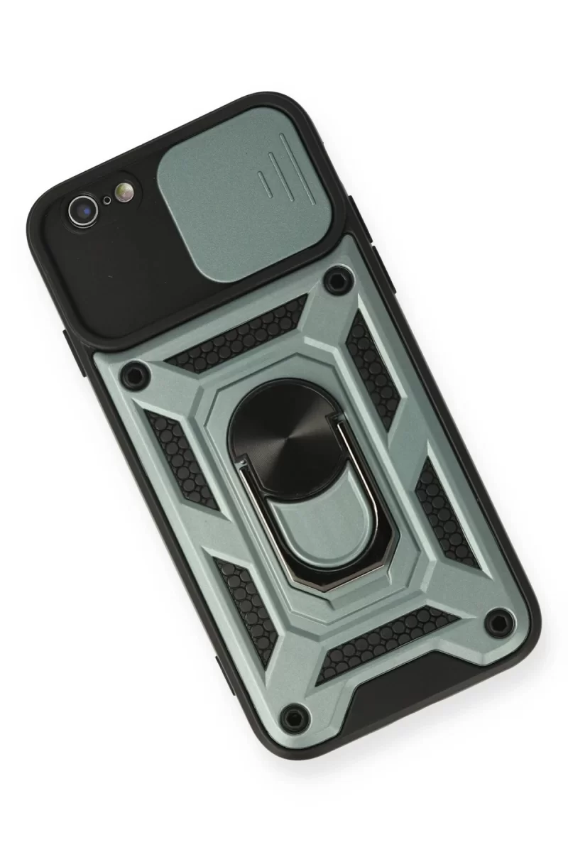 Newface Apple iPhone 6 Kılıf Pars Lens Yüzüklü Silikon - Yeşil