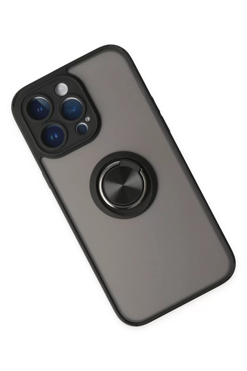 Newface Apple iPhone 14 Pro Kılıf Montreal Yüzüklü Silikon Kapak - Siyah