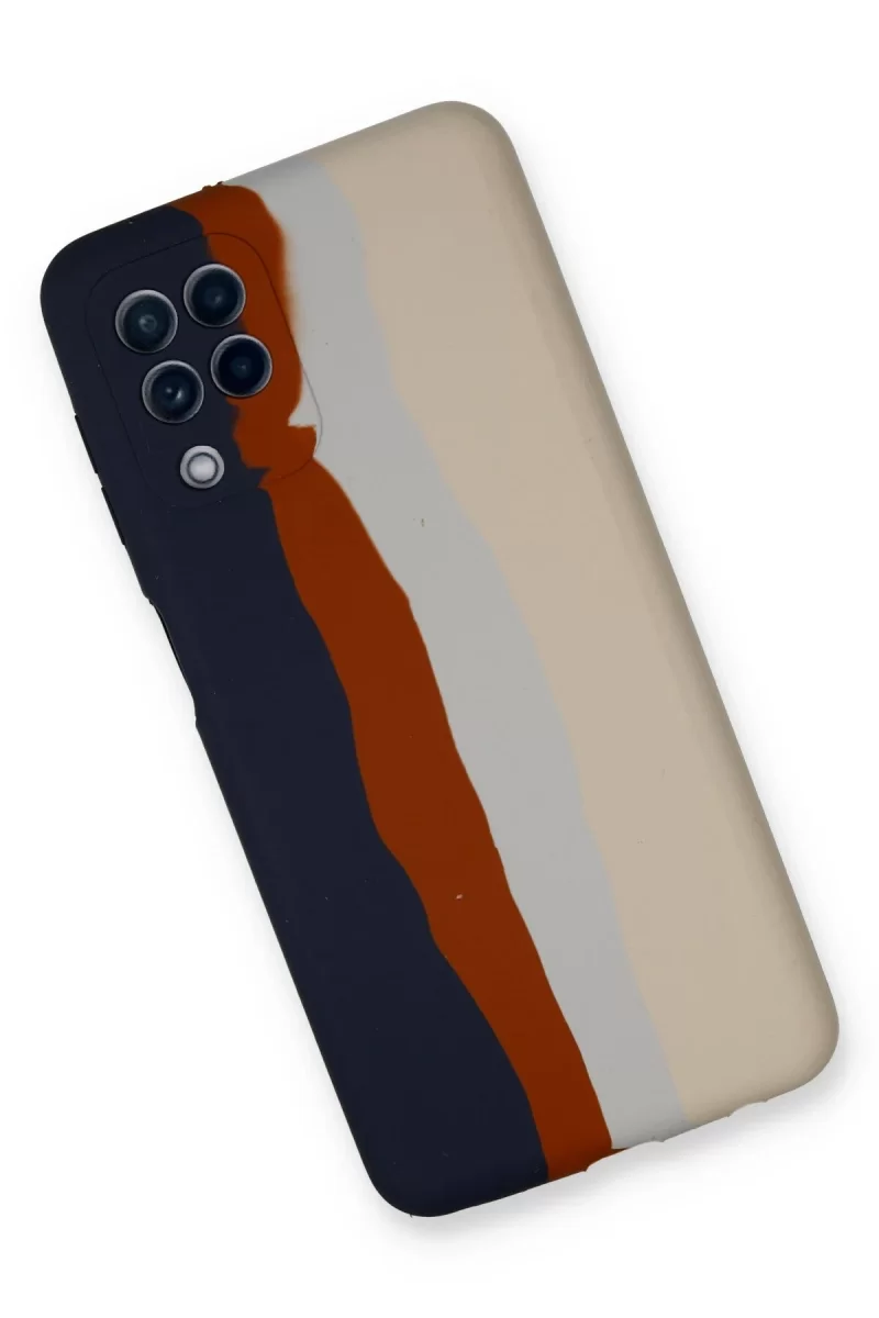 Newface Samsung Galaxy A22 Kılıf Ebruli Lansman Silikon - Lacivert-Krem