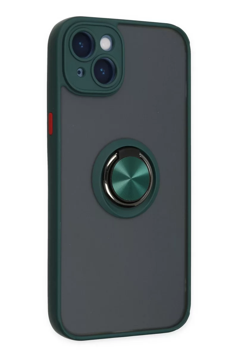 Newface Apple iPhone 14 Kılıf Montreal Yüzüklü Silikon Kapak - Yeşil