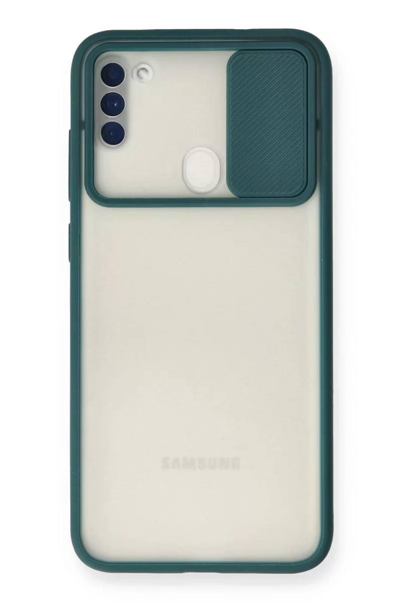 Newface Samsung Galaxy A11 Kılıf Palm Buzlu Kamera Sürgülü Silikon - Yeşil