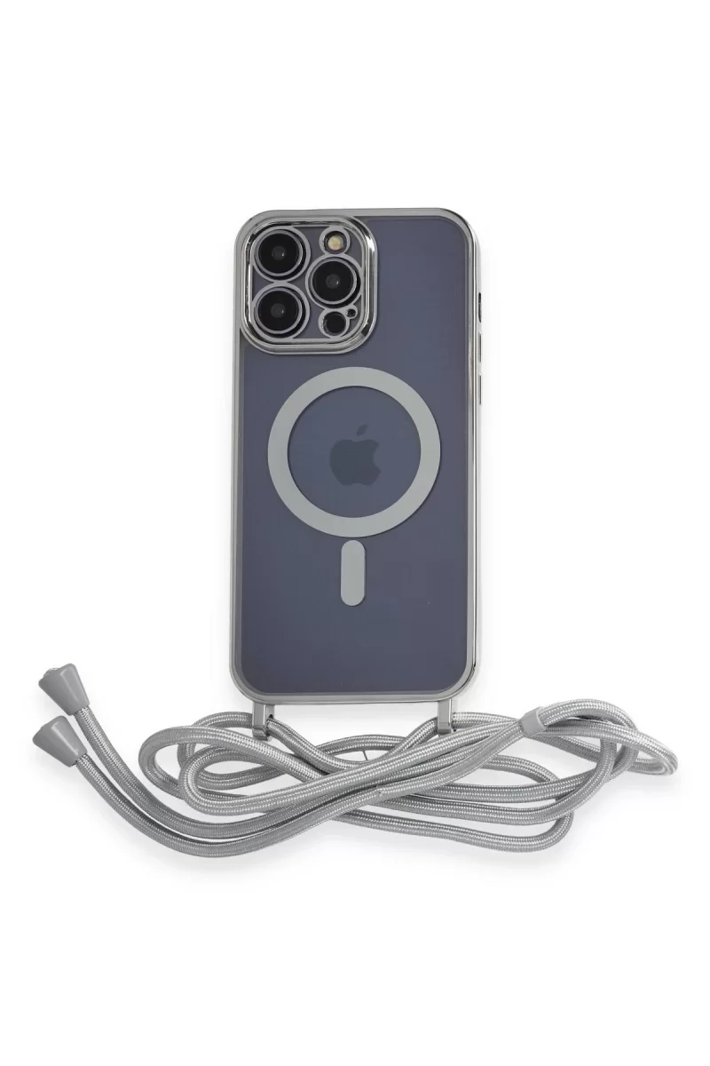 Newface Apple iPhone 13 Pro Kılıf Divo Lazer Askılı Magsafe Kapak - Gümüş