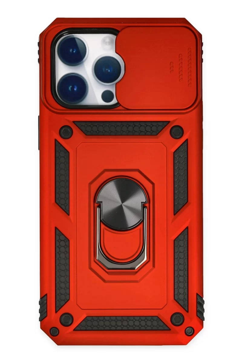 Newface Apple iPhone 14 Pro Kılıf Pars Lens Yüzüklü Silikon - Kırmızı