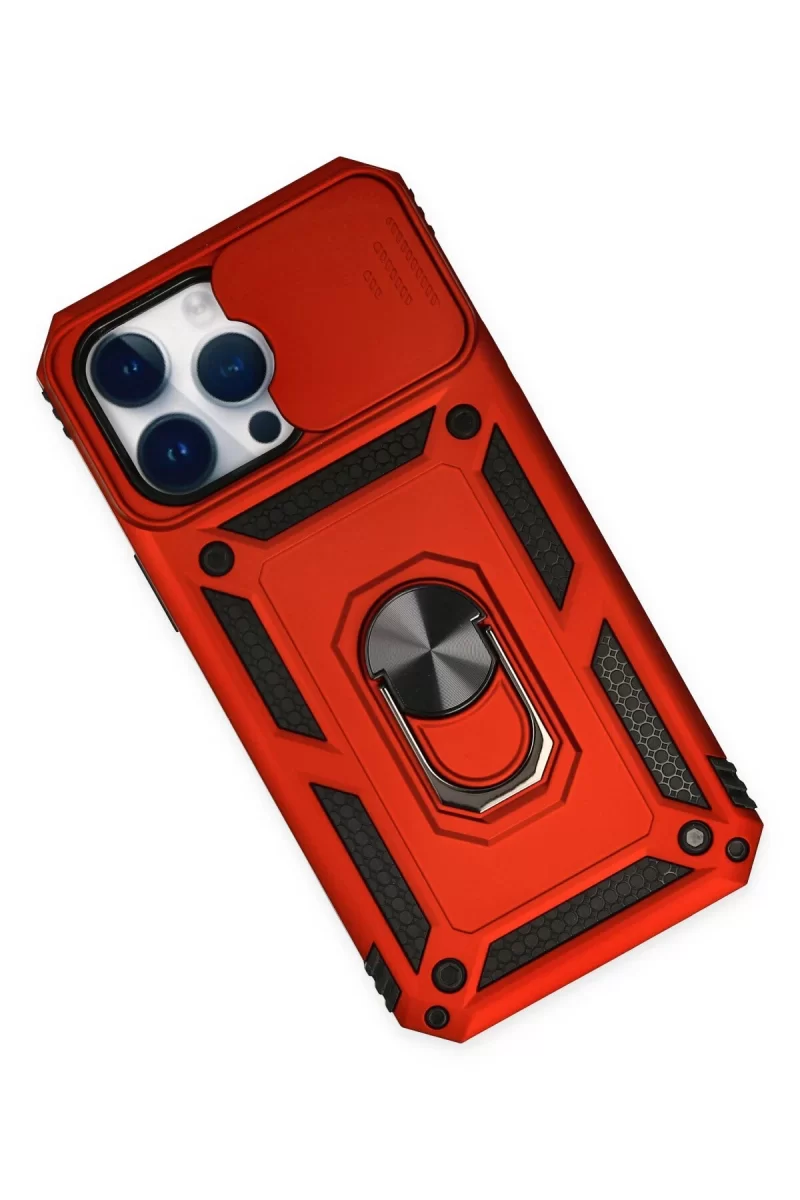 Newface Apple iPhone 14 Pro Kılıf Pars Lens Yüzüklü Silikon - Kırmızı
