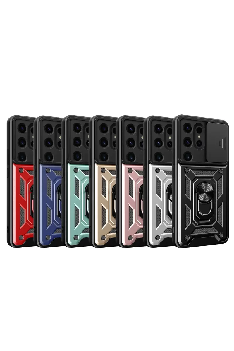 Newface Samsung Galaxy S24 Ultra Kılıf Pars Lens Yüzüklü Silikon - Yeşil