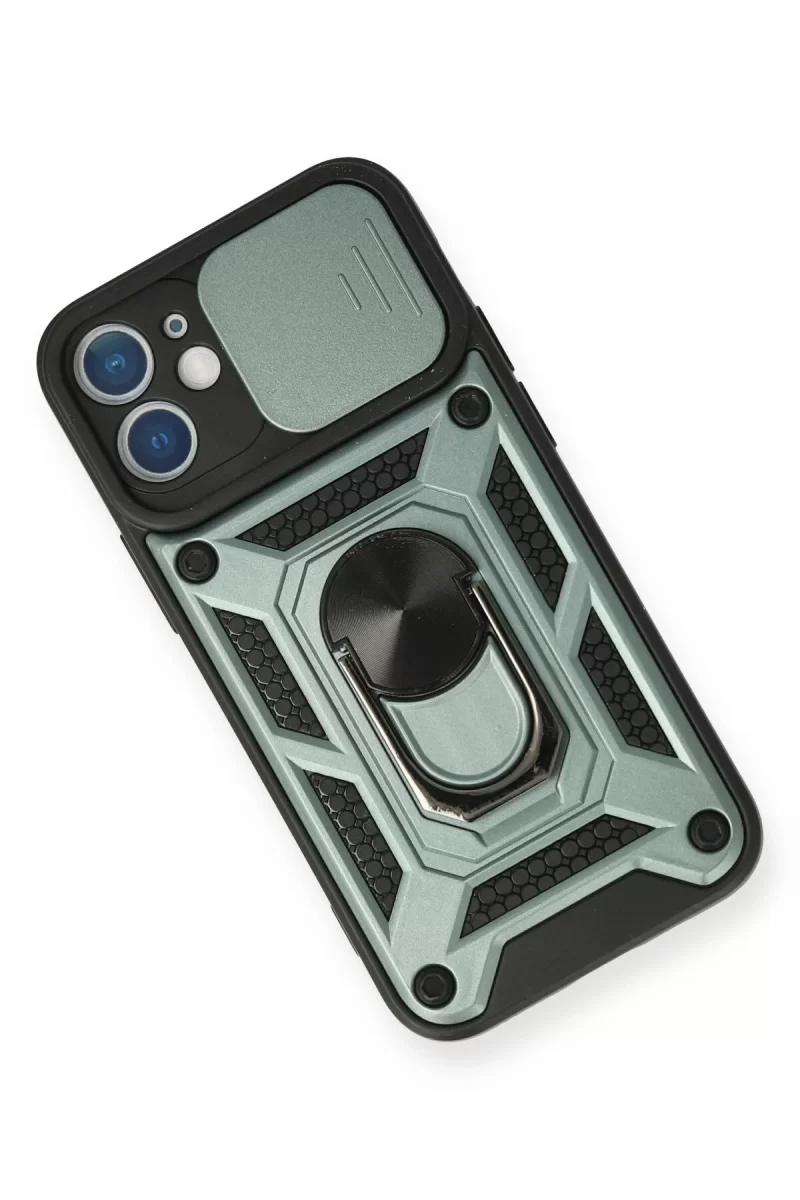 Newface Apple iPhone 12 Kılıf Pars Lens Yüzüklü Silikon - Yeşil