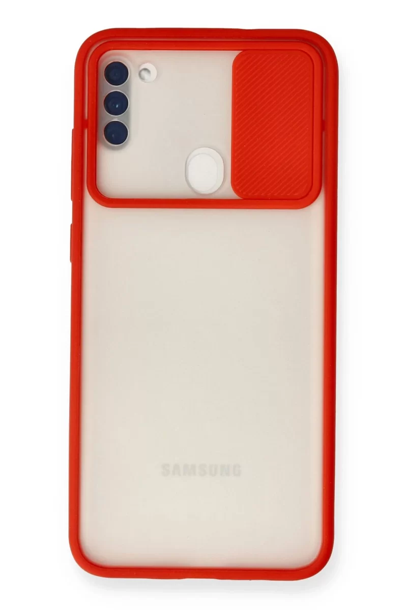 Newface Samsung Galaxy A11 Kılıf Palm Buzlu Kamera Sürgülü Silikon - Kırmızı