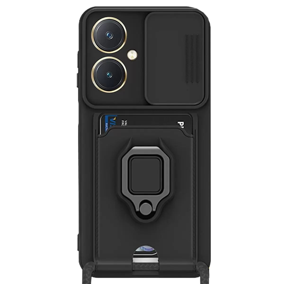 Newface Vivo Y27 Kılıf Zuma Kartvizitli Yüzüklü Silikon - Siyah