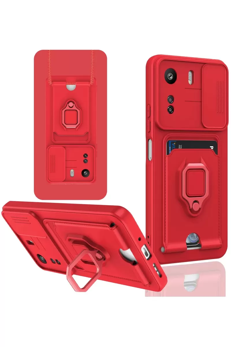 Newface Xiaomi Redmi 13C Kılıf Zuma Kartvizitli Yüzüklü Silikon - Kırmızı