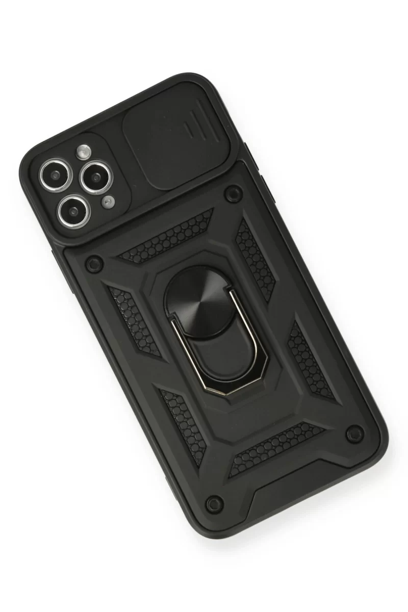 Newface Apple iPhone 11 Pro Kılıf Pars Lens Yüzüklü Silikon - Siyah