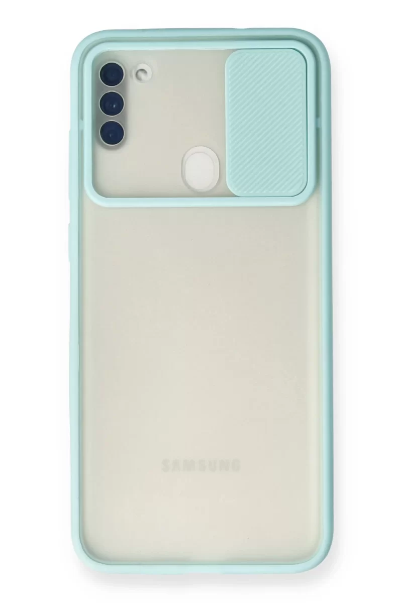 Newface Samsung Galaxy A11 Kılıf Palm Buzlu Kamera Sürgülü Silikon - Turkuaz