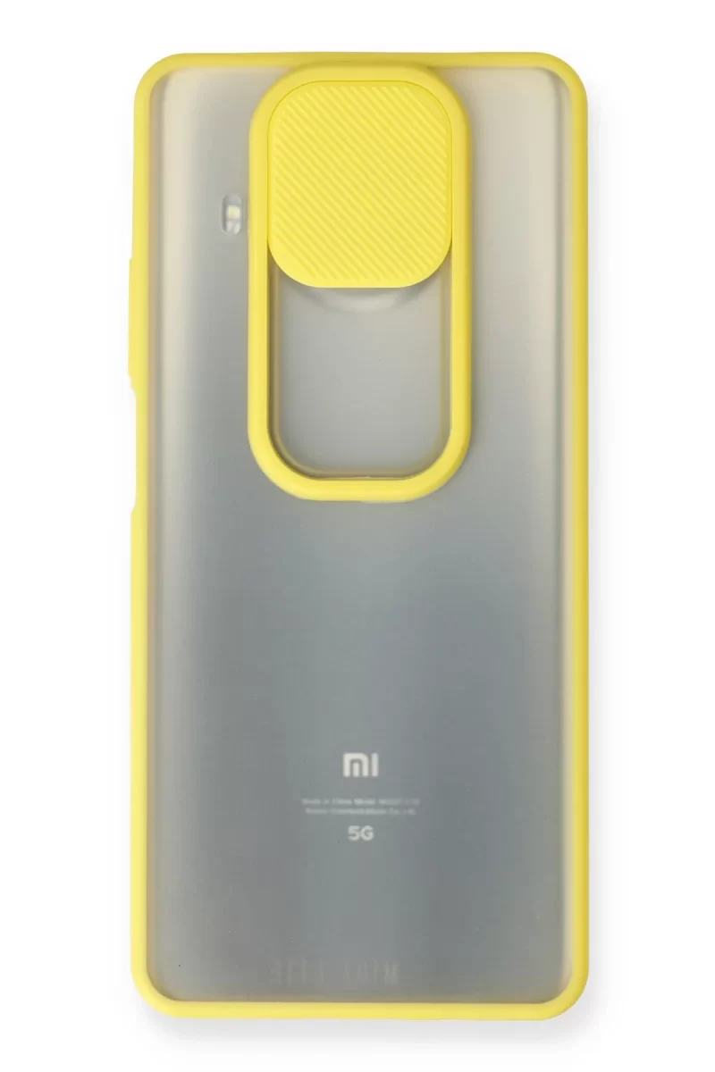 Newface Xiaomi Mi 10T Lite Kılıf Palm Buzlu Kamera Sürgülü Silikon - Sarı
