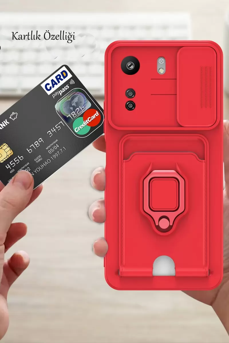 Newface Xiaomi Redmi 13C Kılıf Zuma Kartvizitli Yüzüklü Silikon - Yeşil