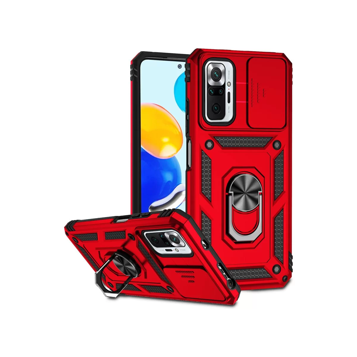 Newface Xiaomi Redmi Note 10 Pro Kılıf Pars Lens Yüzüklü Silikon - Kırmızı