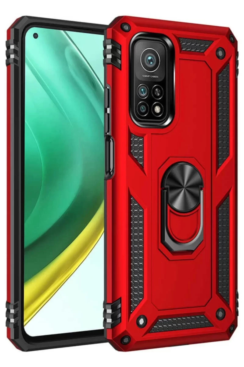 Newface Xiaomi Mi 10T Pro Kılıf Sofya Yüzüklü Silikon Kapak - Kırmızı