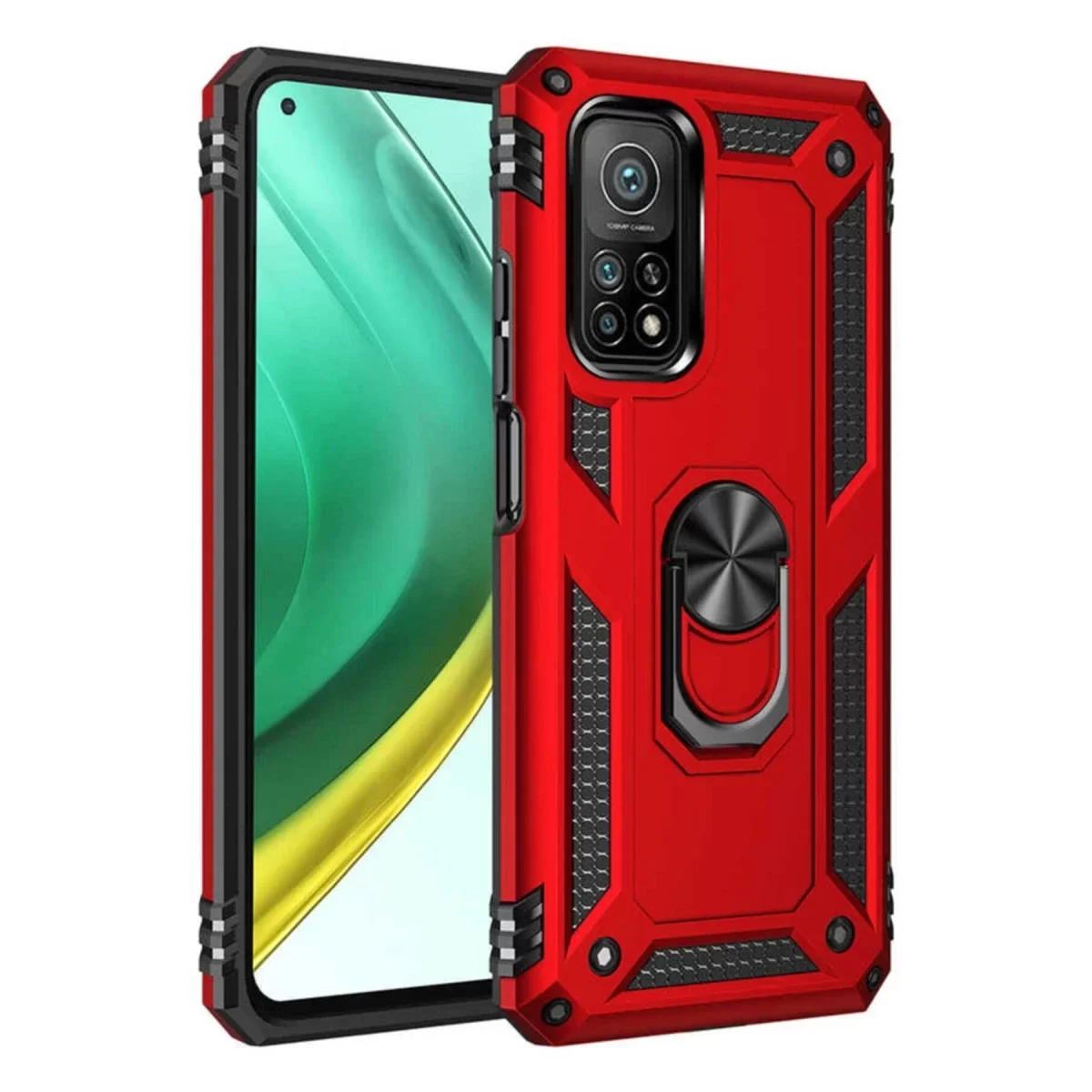 Newface Xiaomi Mi 10T Pro Kılıf Sofya Yüzüklü Silikon Kapak - Kırmızı