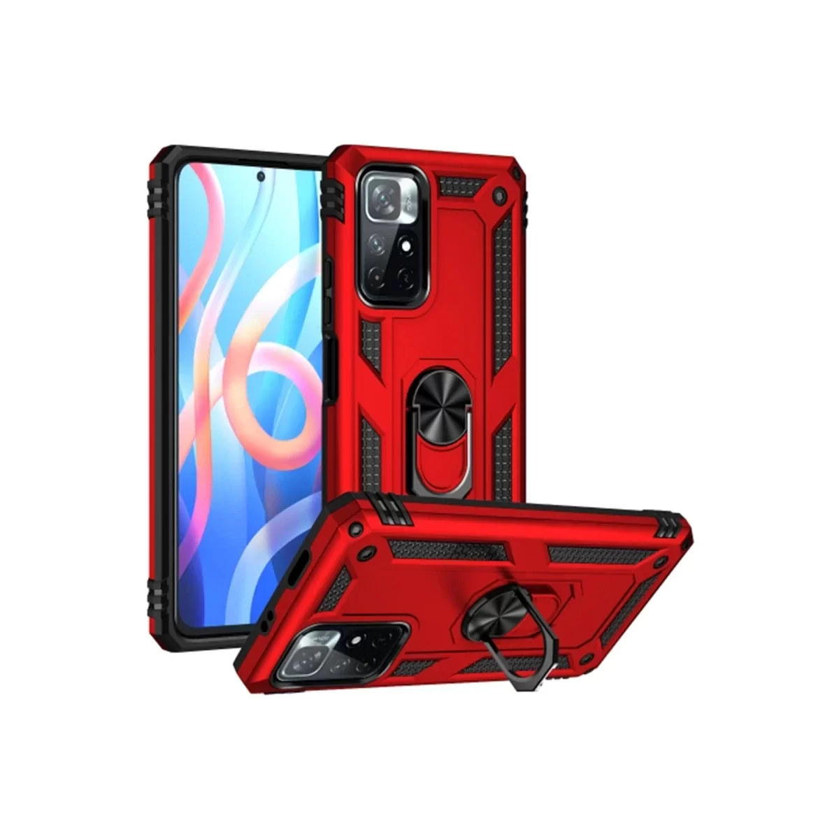 Newface Xiaomi Redmi Note 11T Kılıf Sofya Yüzüklü Silikon Kapak - Kırmızı