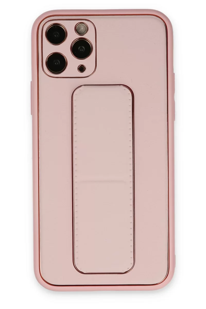 Newface Apple iPhone 11 Pro Kılıf Coco Deri Standlı Kapak - Pembe