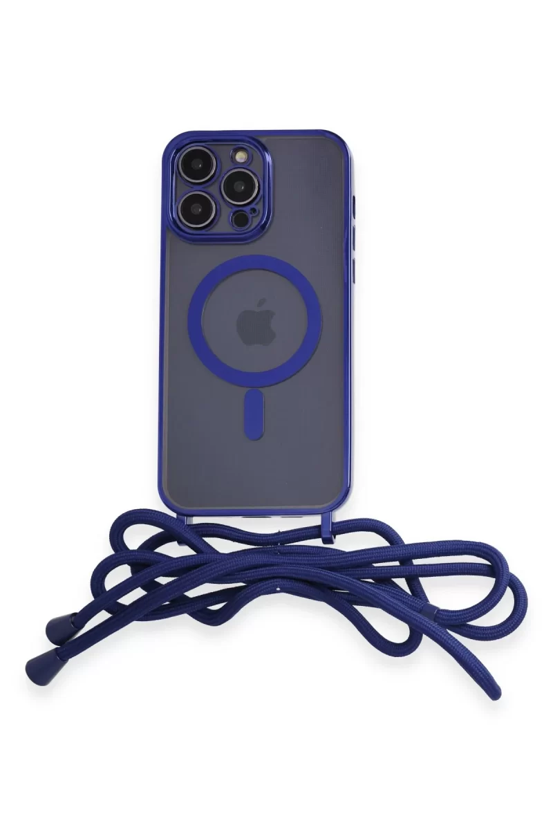 Newface Apple iPhone 12 Pro Kılıf Divo Lazer Askılı Magsafe Kapak - Mavi