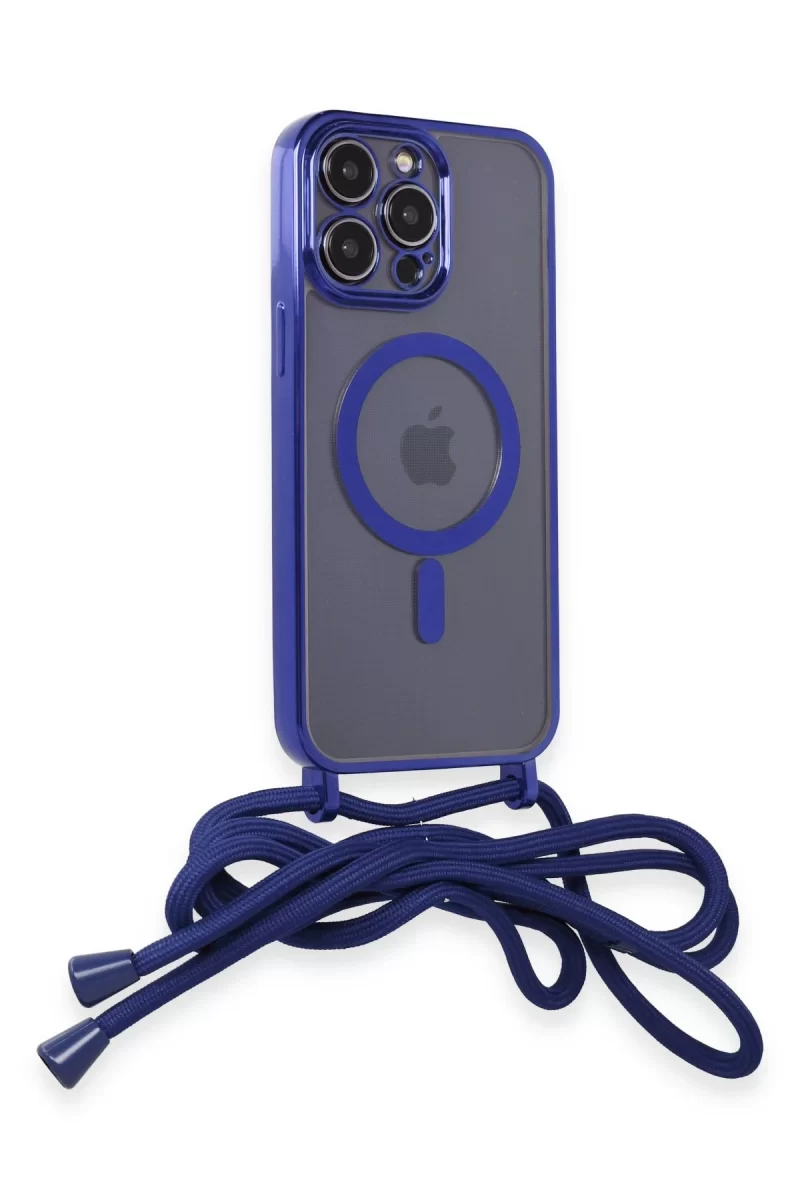 Newface Apple iPhone 12 Pro Kılıf Divo Lazer Askılı Magsafe Kapak - Mavi