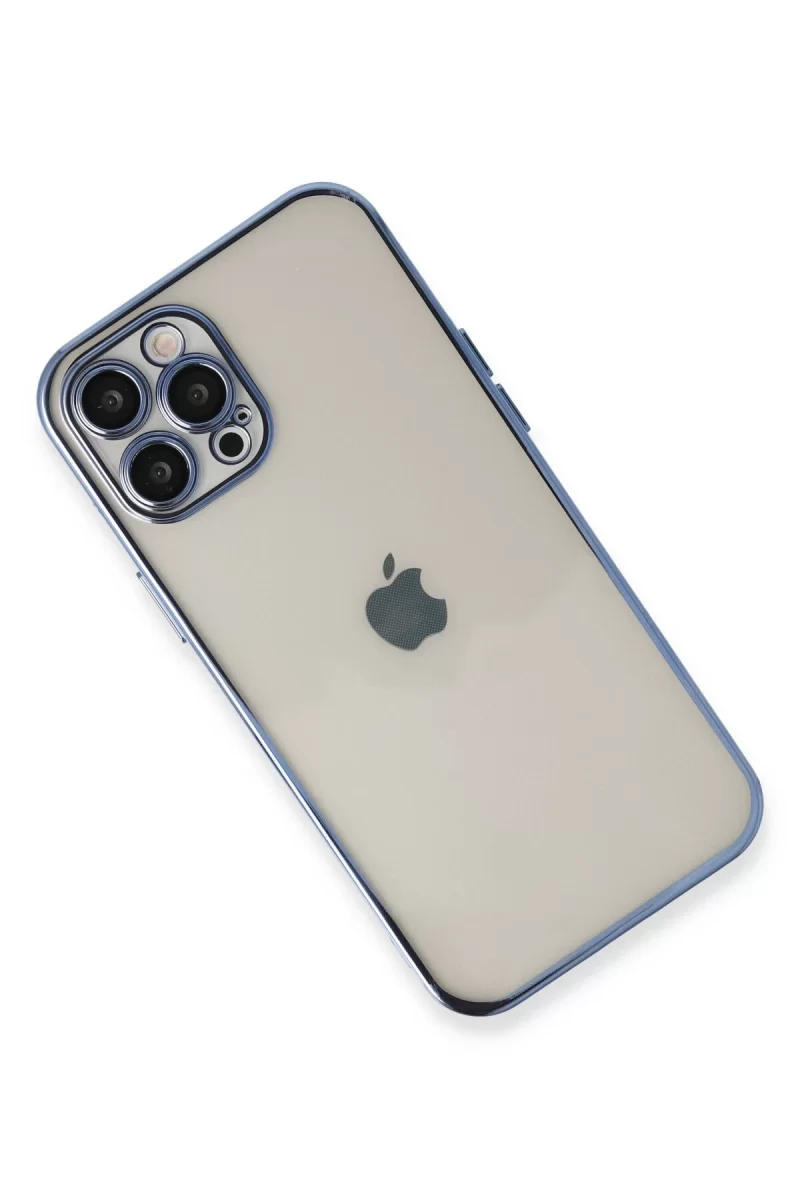 Newface Apple iPhone 12 Pro Max Kılıf Razer Lensli Silikon - Açık Mavi