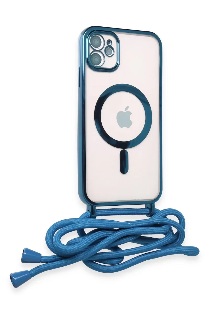 Newface Apple iPhone 11 Kılıf Divo Lazer Askılı Magsafe Kapak - Sierra Blue