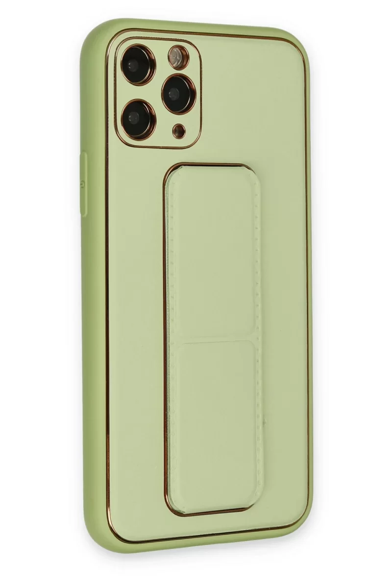 Newface Apple iPhone 11 Pro Max Kılıf Coco Deri Standlı Kapak - Su Yeşili