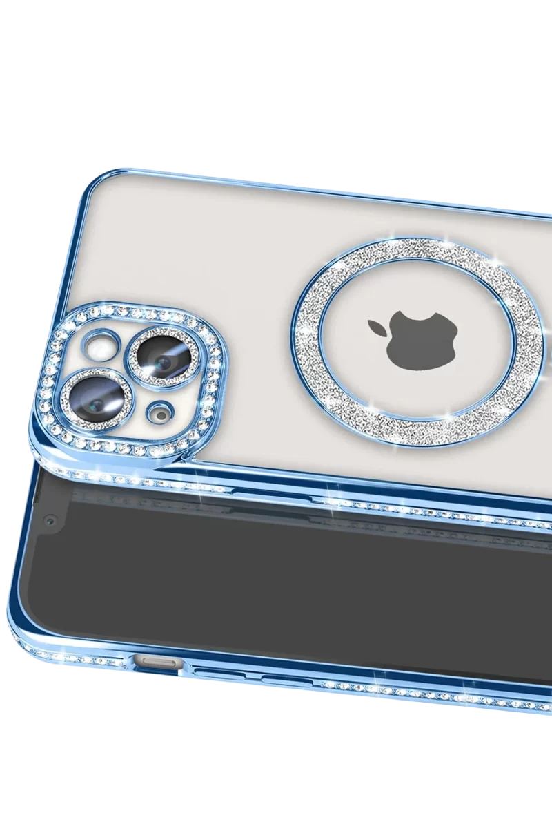 Newface Apple iPhone 14 Kılıf Joke Simli Magneticsafe Kılıf - Mavi