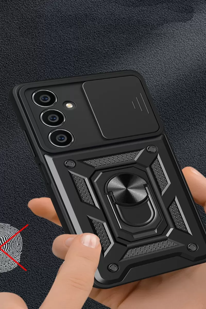 Newface Samsung Galaxy A35 5G Kılıf Pars Lens Yüzüklü Silikon - Yeşil