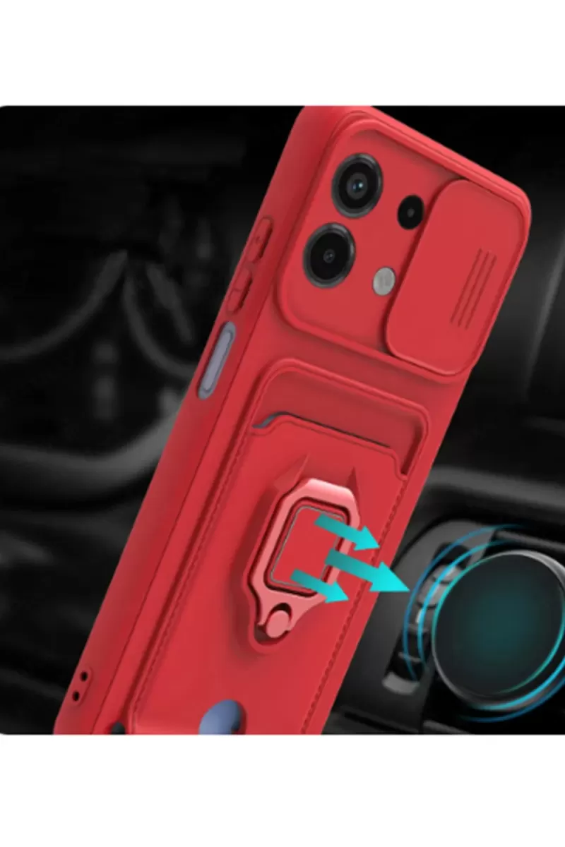Newface Xiaomi Redmi Note 13 4G Kılıf Zuma Kartvizitli Yüzüklü Silikon - Kırmızı