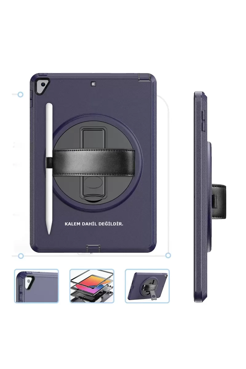 Newface Apple iPad 10.2 (7.nesil) Kılıf Hand Strap Tablet Kılıfı - Lacivert