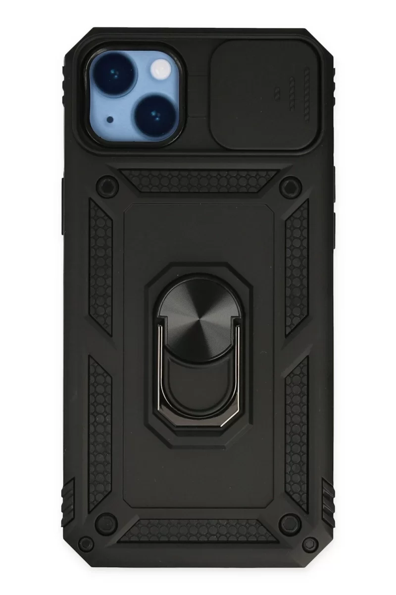 Newface Apple iPhone 14 Plus Kılıf Pars Lens Yüzüklü Silikon - Siyah