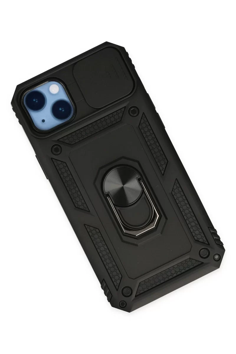 Newface Apple iPhone 14 Plus Kılıf Pars Lens Yüzüklü Silikon - Siyah