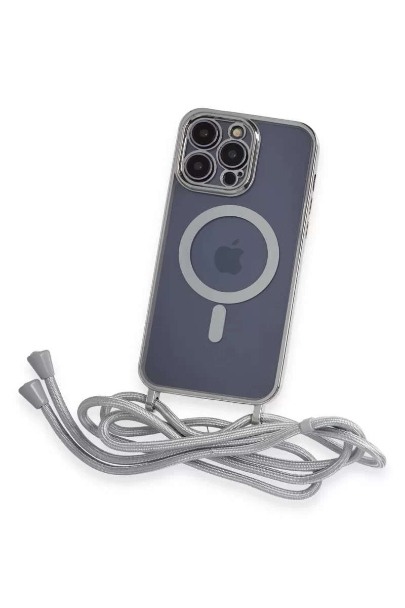 Newface Apple iPhone 12 Pro Max Kılıf Divo Lazer Askılı Magsafe Kapak - Gümüş