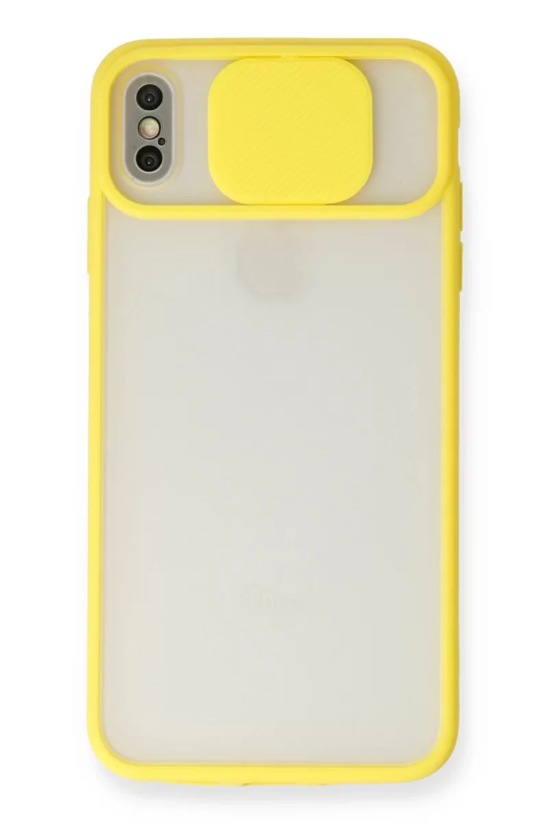 Newface Apple iPhone X Kılıf Palm Buzlu Kamera Sürgülü Silikon - Sarı