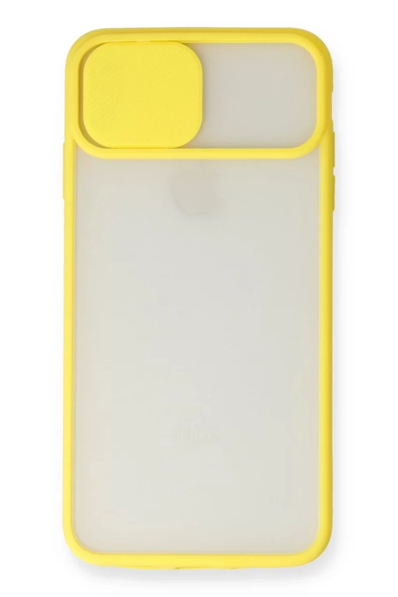 Newface Apple iPhone X Kılıf Palm Buzlu Kamera Sürgülü Silikon - Sarı