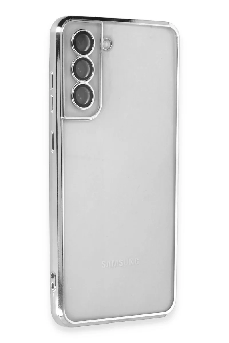 Newface Samsung Galaxy S21 FE Kılıf Razer Lensli Silikon - Gümüş