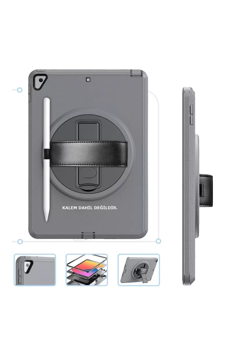 Newface Apple iPad 10.2 (7.nesil) Kılıf Hand Strap Tablet Kılıfı - Gri