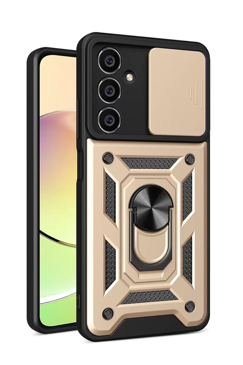 Newface Samsung Galaxy A25 5G Kılıf Pars Lens Yüzüklü Silikon - Gold
