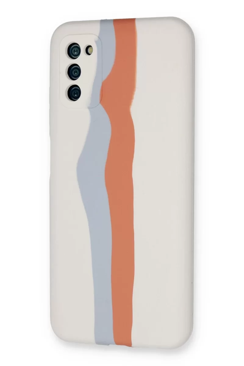 Newface Samsung Galaxy A03S Kılıf Ebruli Lansman Silikon - Beyaz-Turuncu