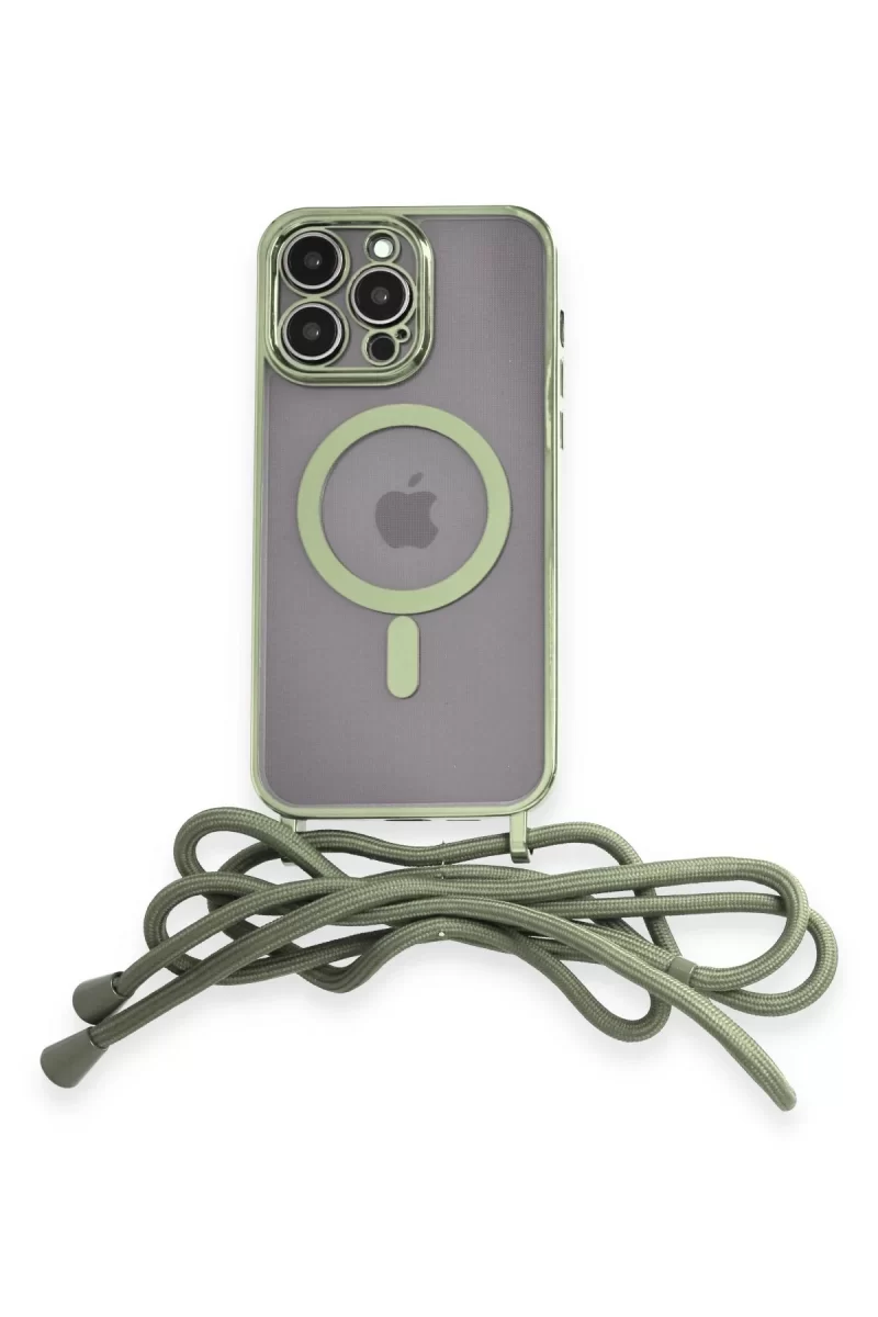 Newface Apple iPhone 12 Pro Kılıf Divo Lazer Askılı Magsafe Kapak - Koyu Yeşil