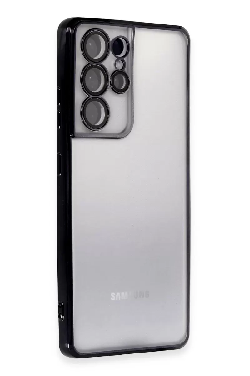 Newface Samsung Galaxy S21 Ultra Kılıf Razer Lensli Silikon - Siyah
