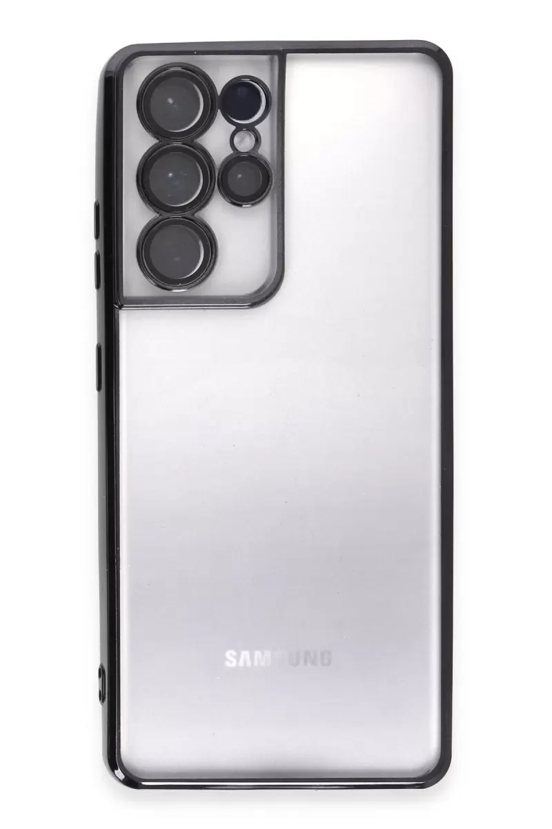 Newface Samsung Galaxy S21 Ultra Kılıf Razer Lensli Silikon - Siyah
